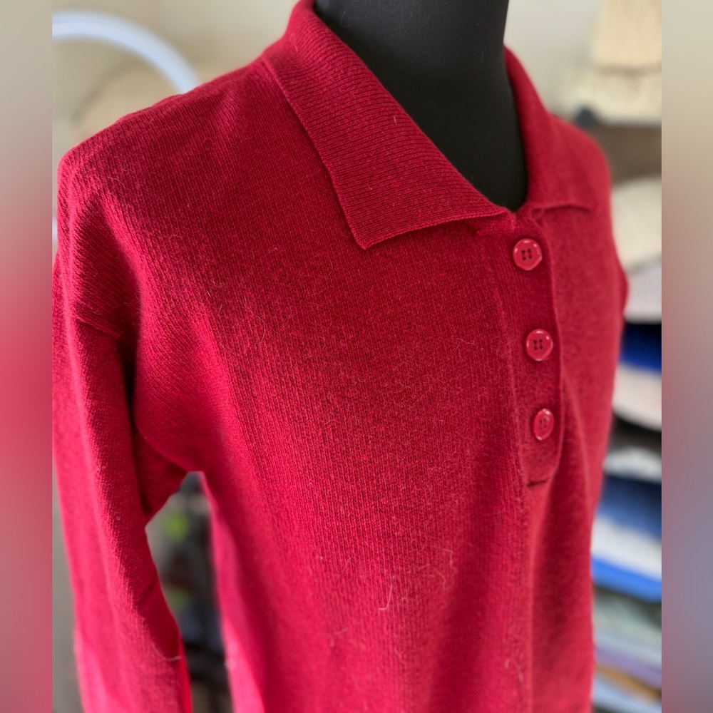 Beautiful Red Polo Neck Lambswool/Angora Blend, White Wheeler & Martha